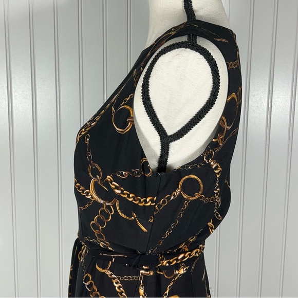Anne Klein Sleeveless Belted Dress Black Gold Chain Pattern Size 10 NEW - Picture 4 of 16